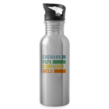 Husband Dad Mechanic Hero - Water bottle with straw - silver - Right