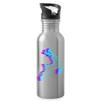 Retro Reindeer Christmas Santa Claus Vaporwave - Water bottle with straw - silver - Right