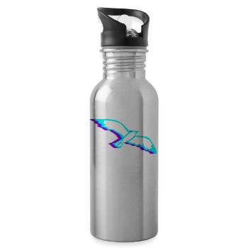 Retro Seagull Seagull Seabird Vaporwave - Water bottle with straw - silver - Right
