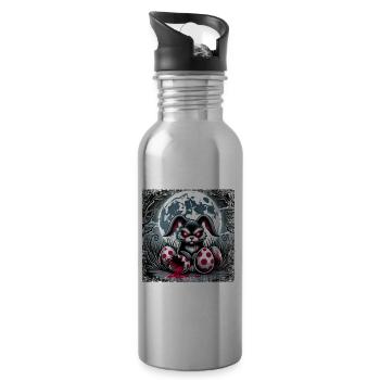 Easter Horror Bunny Zombie Demon Scary - Water bottle with straw - silver - Right
