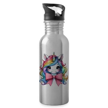 Coquette Bow Licorne Fête des Mères Pink Bow - Gourde avec paille intégrée - argent clair - Droite