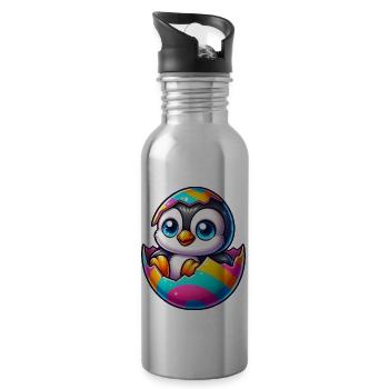 Süßer Pinguin schlüpft aus buntem Osterei - Trinkflasche mit integriertem Trinkhalm - Lightsilver - Rechts