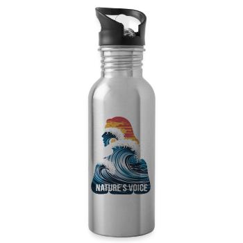 Nature's Voice Ocean Wave Design - Water bottle with straw - silver - Right