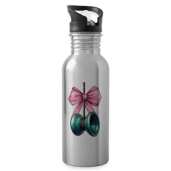 Coquette Bow Yoyo Toy Girl Mothers Day - Water bottle with straw - silver - Right