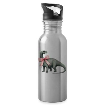 Coquette Bow Brontosaurus Dinosaur Girl - Water bottle with straw - silver - Right