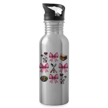 Coquette Bow Lunch Lady Cafeteria Worker Mom - Water bottle with straw - silver - Right
