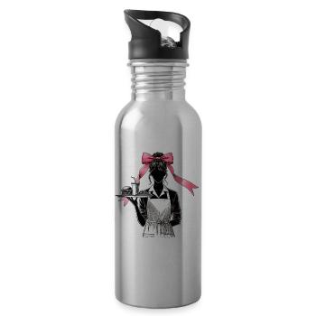 Coquette Bow Lunch Lady Cafeteria Worker Mom - Water bottle with straw - silver - Right