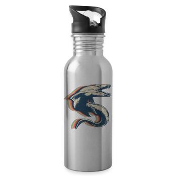 Mosasaurus Dinosaurier Retro Line Art - Trinkflasche mit integriertem Trinkhalm - Lightsilver - Rechts