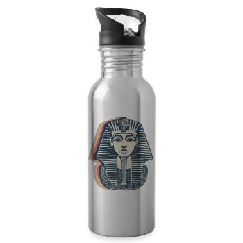 Pharaoh King Does Egyptian Retro Line Art - Water bottle with straw - silver - Right