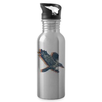 Krähe Rabe Retro Line Art - Trinkflasche mit integriertem Trinkhalm - Lightsilver - Rechts