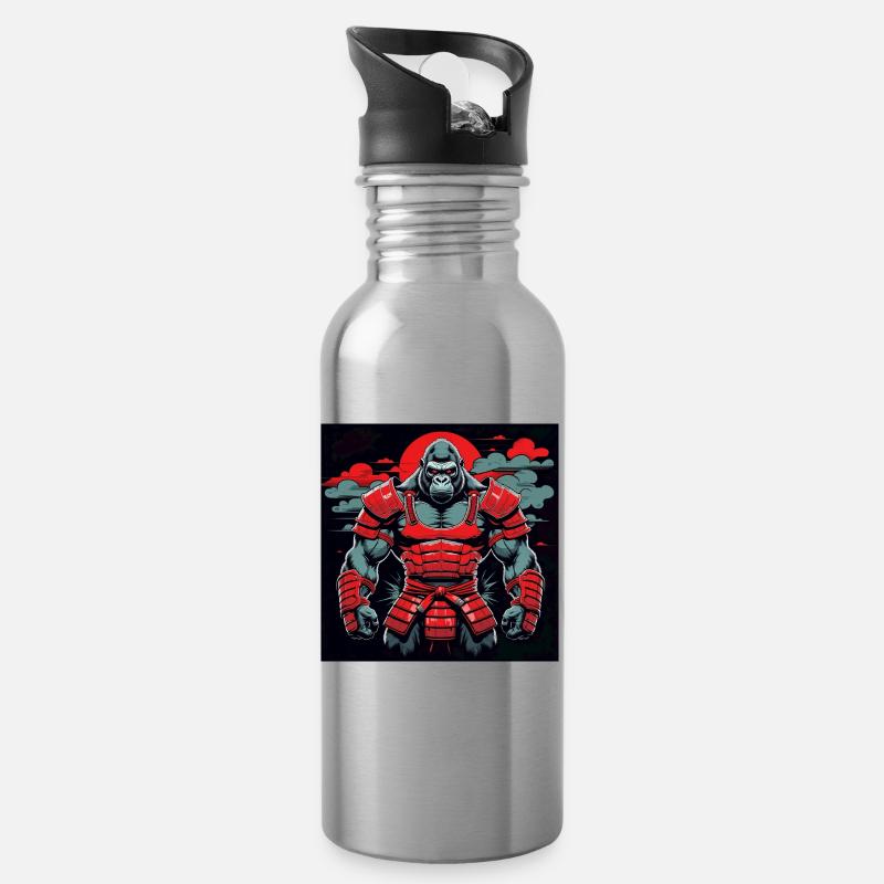 Primal Ronin – Le gorille samouraï - Gourde avec paille intégrée - argent clair