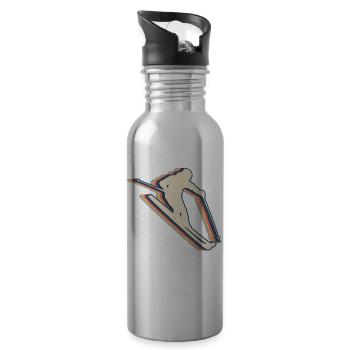 Skiing Ski Skier Retro Line Art - Water bottle with straw - silver - Right
