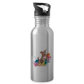 Jump for Joy Birthday Dog Design - Water bottle with straw - silver - Right