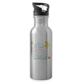 Wild, Cheeky & Finally 4 Years 4th Birthday - Water bottle with straw - silver - Right