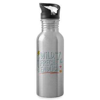 Wild, Cheeky & Finally 7 Years 7th Birthday - Water bottle with straw - silver - Right