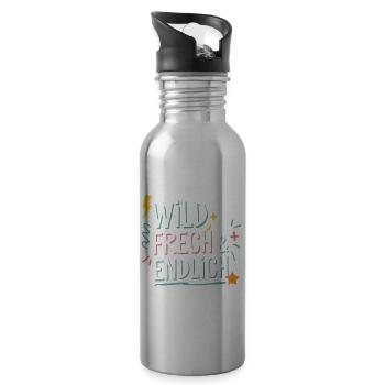 Wild, Cheeky & Finally 7 Years 7th Birthday - Water bottle with straw - silver - Right