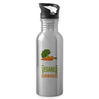 Attention Je suis végétalien Drôle Cadeau végétalien - Gourde avec paille intégrée - argent clair - Droite