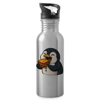 Cute Penguin Lasagna Food Delight - Water bottle with straw - silver - Right