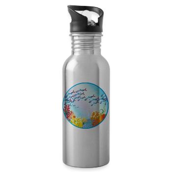 School of colorful fish in coral reef - Water bottle with straw - silver - Right