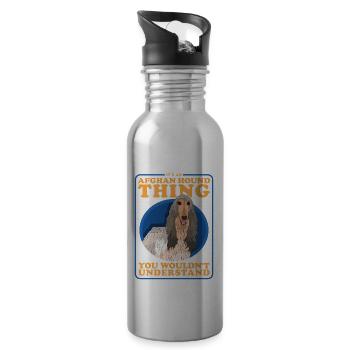 Afghan Greyhound Dog Gifts - Water bottle with straw - silver - Right