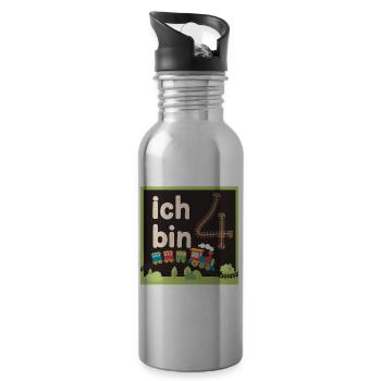Ich bin 4 Zug Eisenbahn 4. Geburtstag - Trinkflasche mit integriertem Trinkhalm - Lightsilver - Rechts