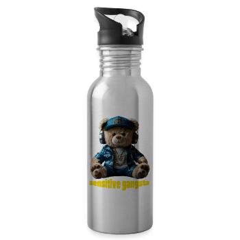 Lustiger Teddybär Sensibler Gangsta - Trinkflasche mit integriertem Trinkhalm - Lightsilver - Rechts