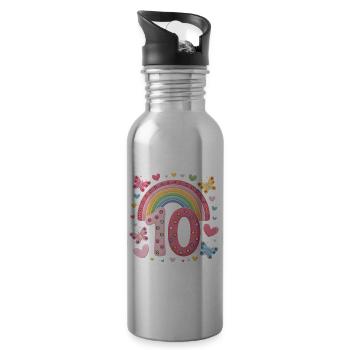 Papillon arc-en-ciel 10e anniversaire fille - Gourde avec paille intégrée - argent clair - Droite