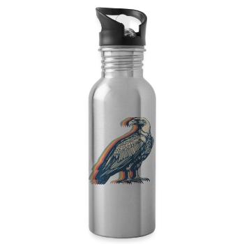 Geier Vogel Retro Line Art - Trinkflasche mit integriertem Trinkhalm - Lightsilver - Rechts