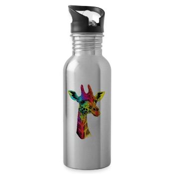 Girafe Afrique Amour Safari Nature sauvage Girafes mignonnes - Gourde avec paille intégrée - argent clair - Droite