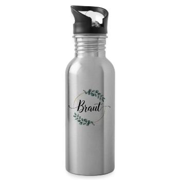 Bridal Flower Wreath Eucalyptus Bachelor Party Wedding - Water bottle with straw - silver - Right