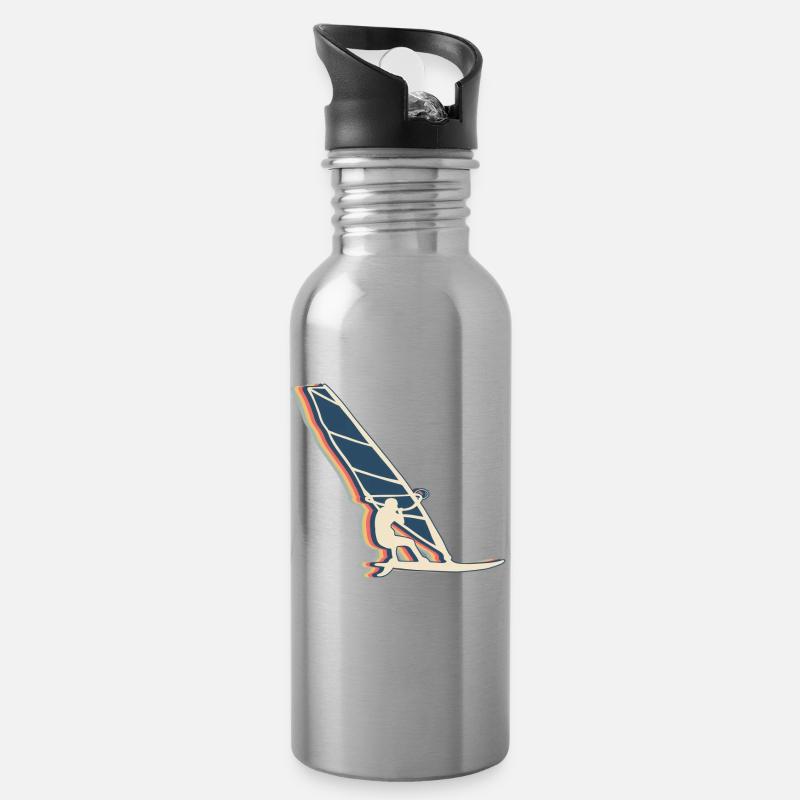 Windsurfer Windsurfen Retro Line Art - Trinkflasche mit integriertem Trinkhalm - Lightsilver