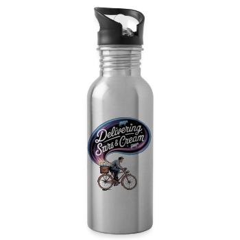 Delivering Stars & Cream Design - Trinkflasche mit integriertem Trinkhalm - Lightsilver - Rechts