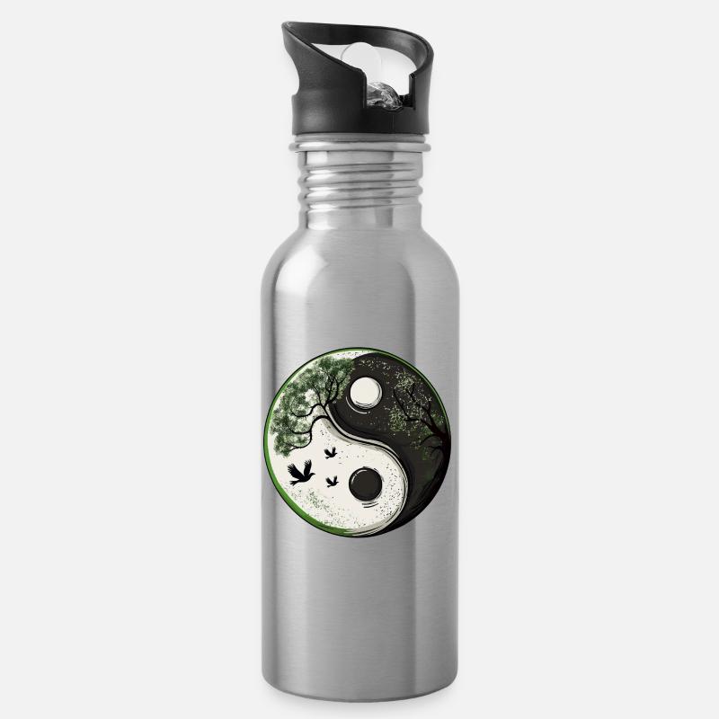 Yin and Yang Nature Version :) - Trinkflasche mit integriertem Trinkhalm - Lightsilver