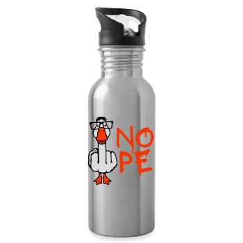 Goose Nope Middle Finger Nerd Geek Horn-Rimmed Glasses Smart - Water bottle with straw - silver - Right