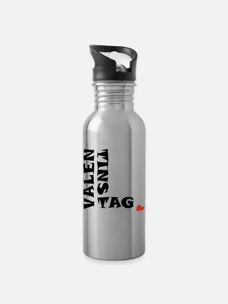 Valentinstag mit Herz - Trinkflasche mit integriertem Trinkhalm - Lightsilver