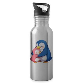 Kuschelpinguine Umarmung - Trinkflasche mit integriertem Trinkhalm - Lightsilver - Rechts
