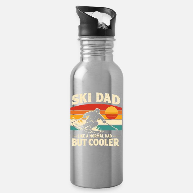 Ski Dad Retro Vintage Skifahrer Papa Geschenk - Trinkflasche mit integriertem Trinkhalm - Lightsilver