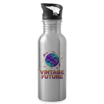 Retro-futuristischer Vintage-Future Pixel Planet - Trinkflasche mit integriertem Trinkhalm - Lightsilver - Rechts