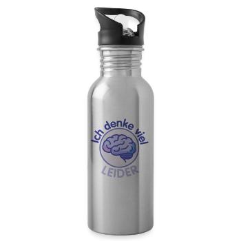 Ich denke viel - leider - Gehirn  - Trinkflasche mit integriertem Trinkhalm - Lightsilver - Rechts