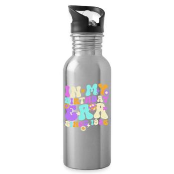 40th Birthday Retro Vintage Gift - Water bottle with straw - silver - Right