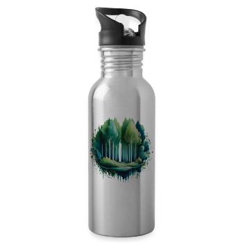 Wald Langbaum Naturmalerei-Druck - Trinkflasche mit integriertem Trinkhalm - Lightsilver - Rechts