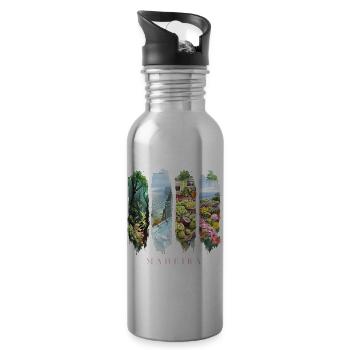 Madeira Urlaub Travel – Dschungel & Blüten Motiv - Trinkflasche mit integriertem Trinkhalm - Lightsilver - Rechts