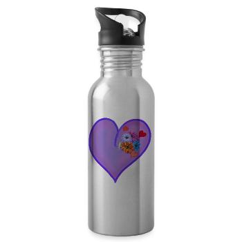 Frühling Sommer Herz mit bunten Blumen - Trinkflasche mit integriertem Trinkhalm - Lightsilver - Rechts