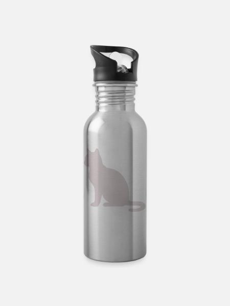 Pastellkatze Silhouette - Trinkflasche mit integriertem Trinkhalm - Lightsilver
