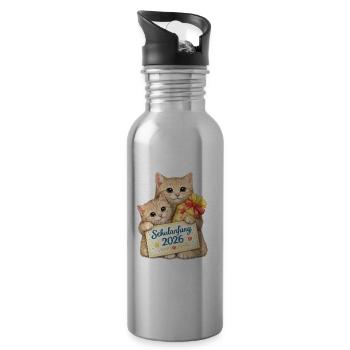 Schulbeginn Katzenfreude 2026 - Trinkflasche mit integriertem Trinkhalm - Lightsilver - Rechts
