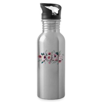 Motif LOVE fleurs aquarelle bohème - Gourde avec paille intégrée - argent clair - Droite