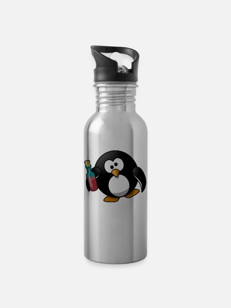 Besoffener Pinguin - Trinkflasche mit integriertem Trinkhalm - 