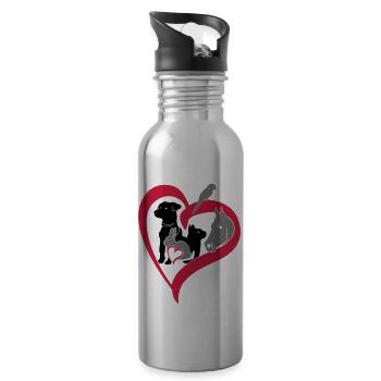 Haustiere 3 Herz groß big heart - Tierliebe Love - Trinkflasche mit integriertem Trinkhalm - Lightsilver - Rechts