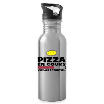 PIZZA EN COURS(+dessin) - Gourde avec paille intégrée - argent clair - Droite