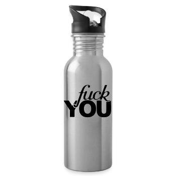 Fuck You Fucking Hater Statement Shrit Motif - Water bottle with straw - silver - Right